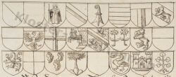 Wappen der Orte, Städte und Personen, die am 9. März 1437 am Vergleich um das Erbe Friedrichs VII. von Toggenburg teilnahmen