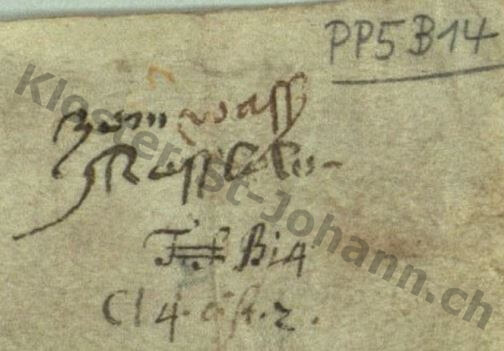 Rückseitenvermerk StiASG Urk. PP5 B14